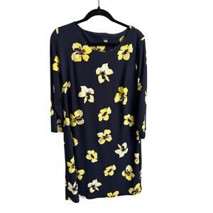Tommy Hilfiger Floral Sheath Dress Size 14 Navy Yellow 3/4 Sleeve